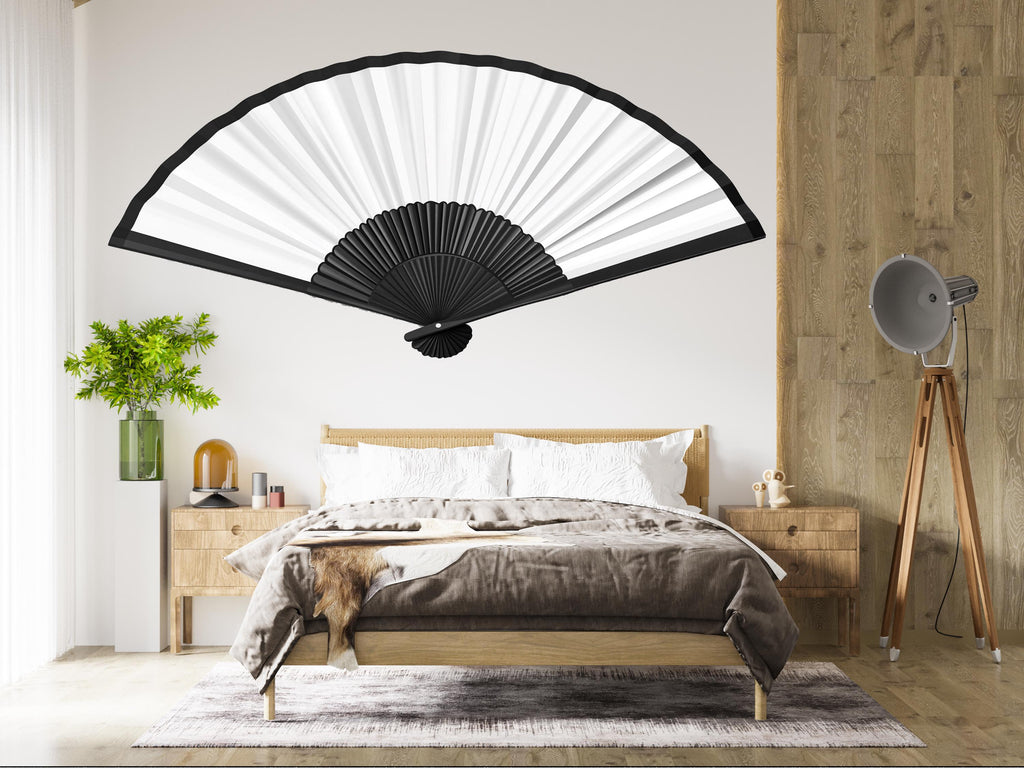 Large Fan Wall Decal Black White Minimalist Wall Art Japanese Fan Decor Modern Living Room Wall Sticker, 225gm