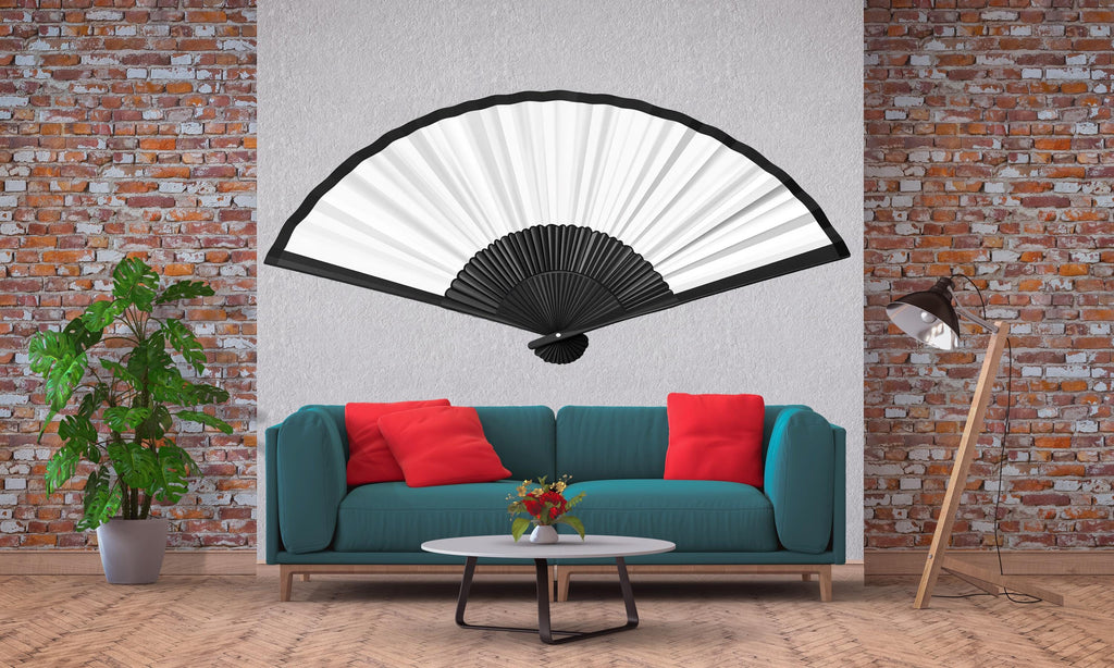 Large Fan Wall Decal Black White Minimalist Wall Art Japanese Fan Decor Modern Living Room Wall Sticker, 225gm
