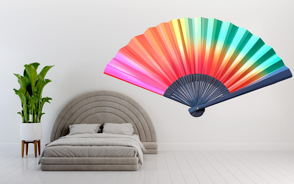 Large Colorful Fan Wall Decal Rainbow Wall Art Japanese Fan Decor Modern Wall Sticker Gradient Vinyl Decor, 226gm