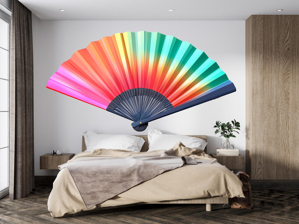 Large Colorful Fan Wall Decal Rainbow Wall Art Japanese Fan Decor Modern Wall Sticker Gradient Vinyl Decor, 226gm