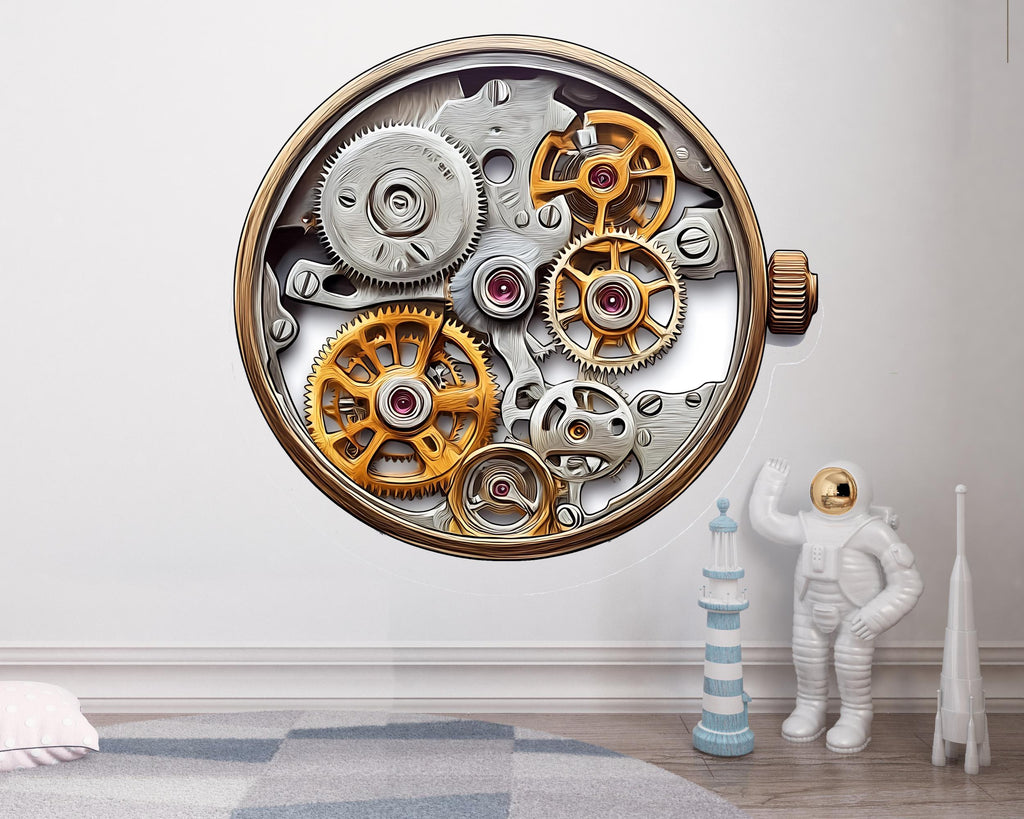 Steampunk Gear Wall Decal Clock Mechanism Wall Art Industrial Wall Decor Watch Gear Sticker Vintage Vinyl, 227gm