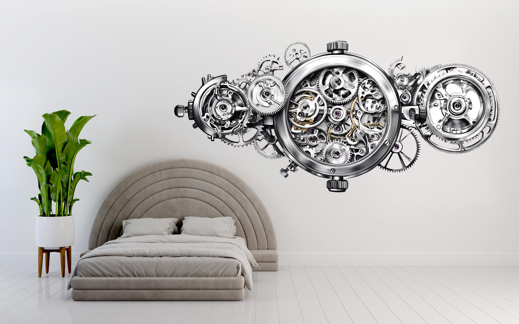 Mechanical Gear Wall Decal Industrial Wall Art Watch Mechanism Wall Sticker Modern Steampunk Decor Vinyl, 228gm
