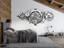 Load image into Gallery viewer, Mechanical Gear Wall Decal Industrial Wall Art Watch Mechanism Wall Sticker Modern Steampunk Decor Vinyl, 228gm