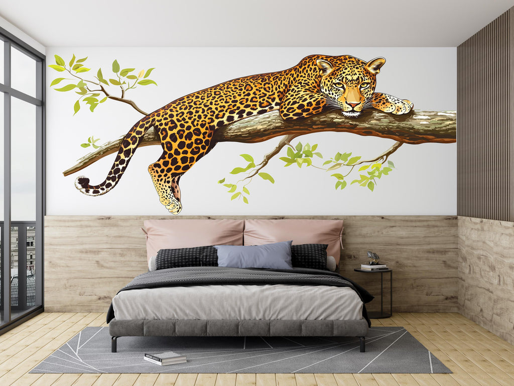 Leopard Wall Decal Jungle Wall Sticker Safari Animal Wall Art Big Cat Nursery Decor Kids Room Wall Decor, 230gm
