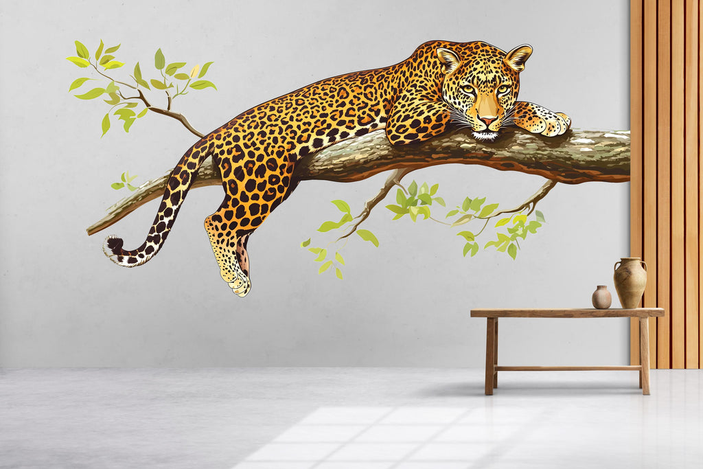 Leopard Wall Decal Jungle Wall Sticker Safari Animal Wall Art Big Cat Nursery Decor Kids Room Wall Decor, 230gm