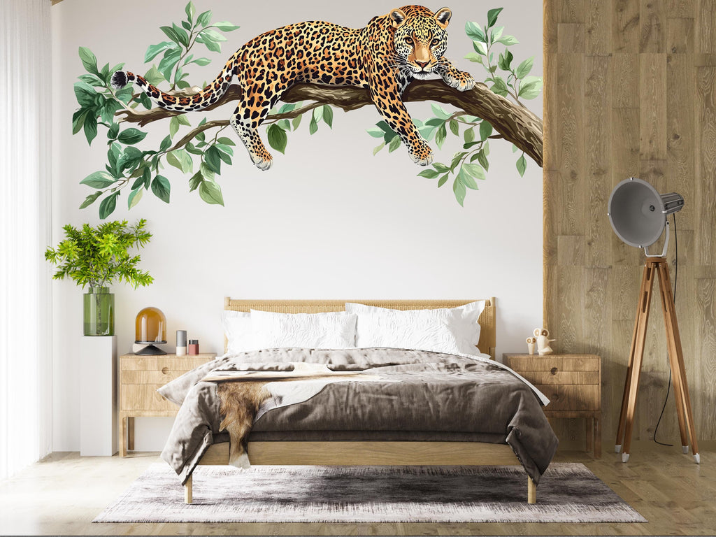 Leopard Wall Decal Jungle Wall Sticker Safari Animal Wall Art Big Cat Wall Decor Living Room Wall Sticker, 231gm