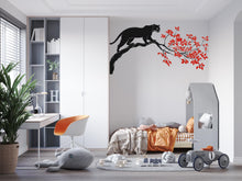 Load image into Gallery viewer, Black Panther Wall Decal Red Leaves Wall Sticker Asian Style Wall Art Minimalist Animal Wall Decor Bedroom, 232gm