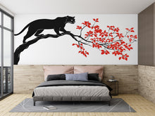 Load image into Gallery viewer, Black Panther Wall Decal Red Leaves Wall Sticker Asian Style Wall Art Minimalist Animal Wall Decor Bedroom, 232gm