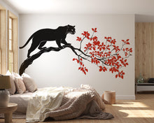 Load image into Gallery viewer, Black Panther Wall Decal Red Leaves Wall Sticker Asian Style Wall Art Minimalist Animal Wall Decor Bedroom, 232gm