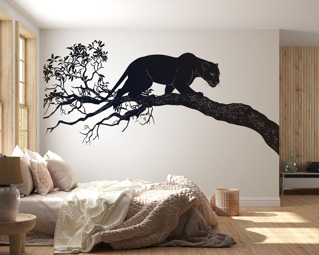 Black Panther Wall Decal Minimalist Wall Art Animal Wall Sticker Modern Jungle Wall Decor Living Room Wall Art, 233gm