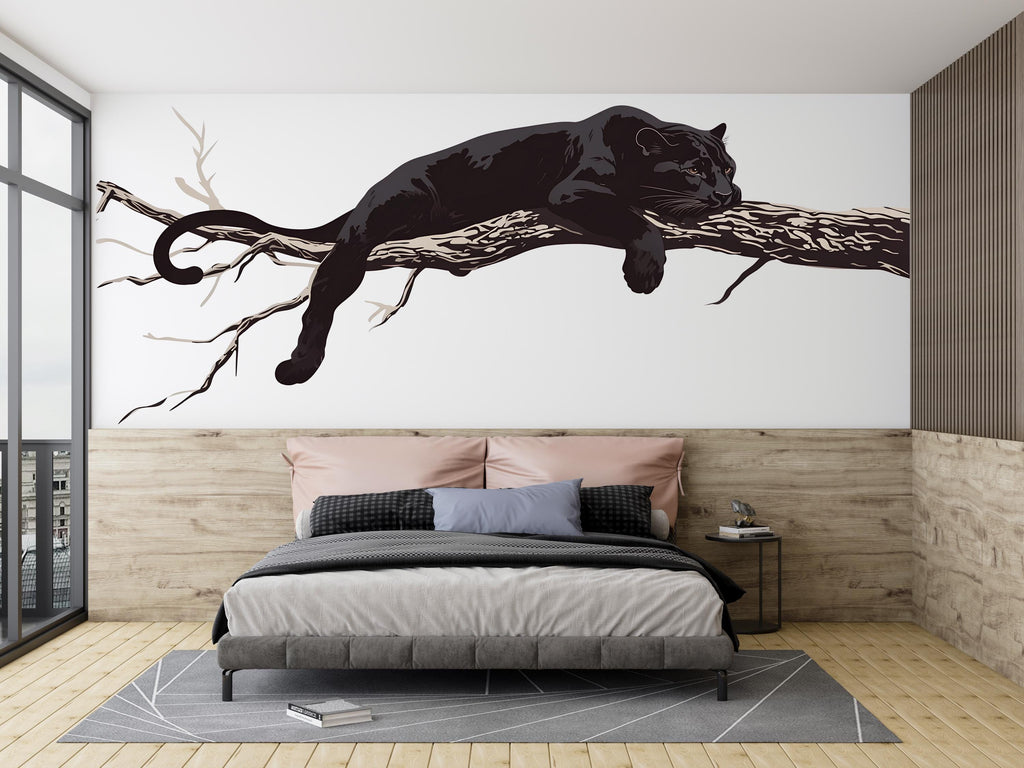 Black Panther Wall Decal Large Animal Wall Sticker Minimalist Wall Art Modern Bedroom Wall Decor Big Cat Wall Art, 234gm