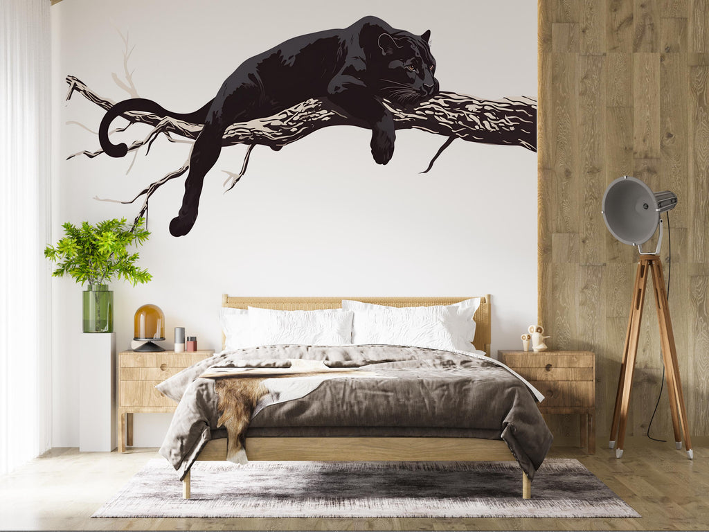 Black Panther Wall Decal Large Animal Wall Sticker Minimalist Wall Art Modern Bedroom Wall Decor Big Cat Wall Art, 234gm