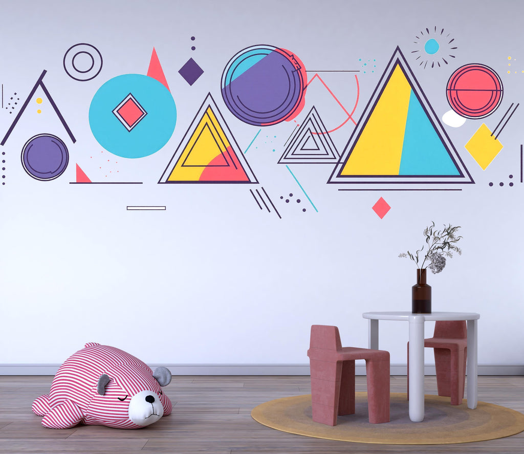 Geometric Wall Decals, Modern Abstract Shapes Stickers, Colorful Kids Room Decor, Scandinavian Nursery Wall Art, Removable Vinyl, 236gm