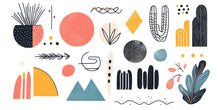 Load image into Gallery viewer, Abstract Wall Decals, Boho Geometric Stickers, Scandinavian Nursery Wall Art, Modern Kids Room Decor, Mid Century Shapes Vinyl, 237gm