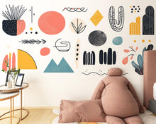 Load image into Gallery viewer, Abstract Wall Decals, Boho Geometric Stickers, Scandinavian Nursery Wall Art, Modern Kids Room Decor, Mid Century Shapes Vinyl, 237gm