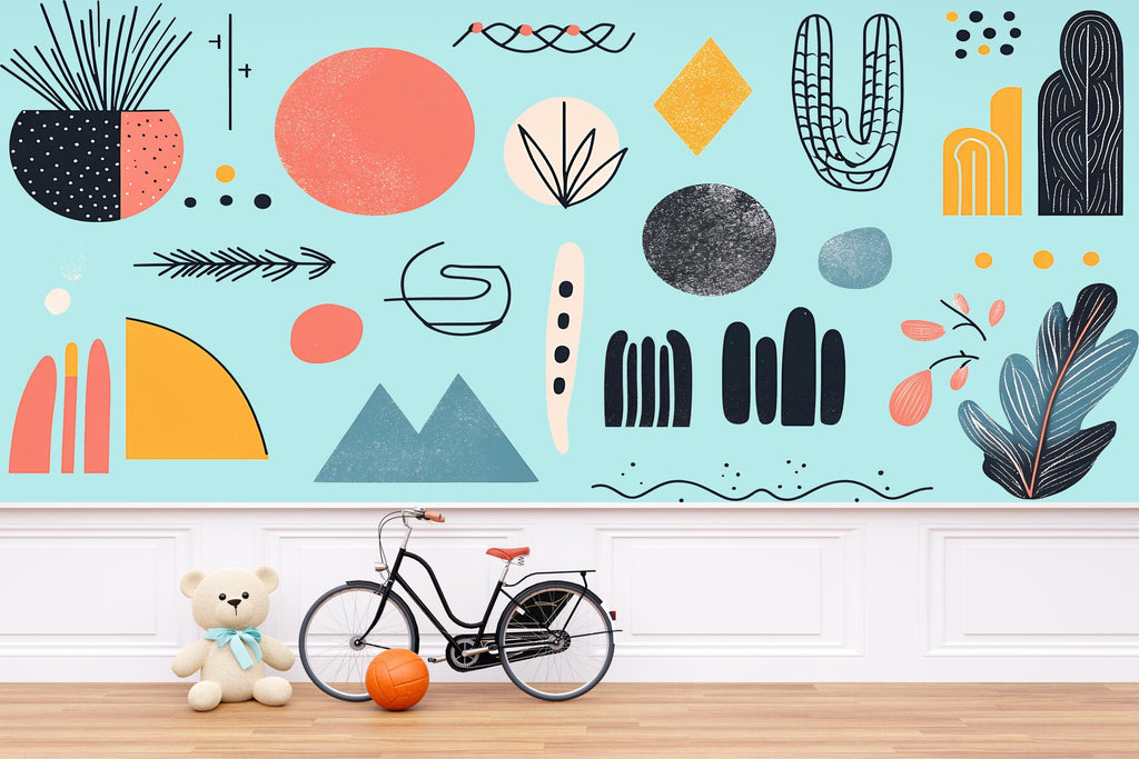 Abstract Wall Decals, Boho Geometric Stickers, Scandinavian Nursery Wall Art, Modern Kids Room Decor, Mid Century Shapes Vinyl, 237gm