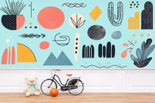 Load image into Gallery viewer, Abstract Wall Decals, Boho Geometric Stickers, Scandinavian Nursery Wall Art, Modern Kids Room Decor, Mid Century Shapes Vinyl, 237gm