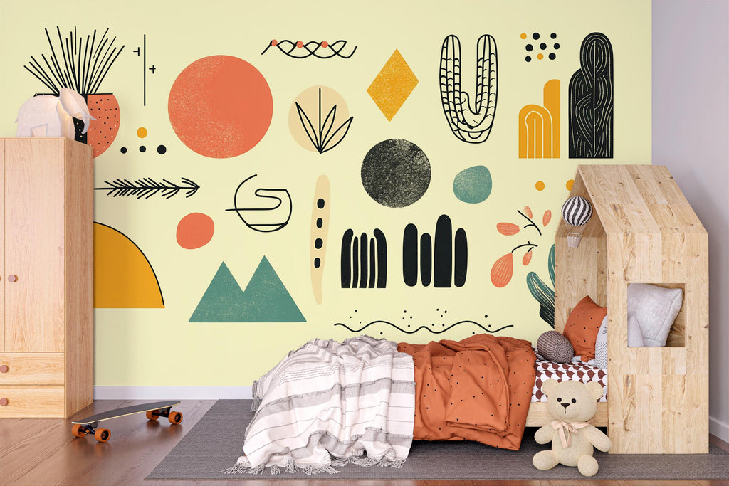 Abstract Wall Decals, Boho Geometric Stickers, Scandinavian Nursery Wall Art, Modern Kids Room Decor, Mid Century Shapes Vinyl, 237gm