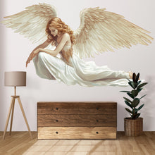 Load image into Gallery viewer, Angel Wall Decal, Guardian Angel Wall Sticker, Ethereal Woman Wings Art, Spiritual Wall Decor, Large Wall Decals, Removable Vinyl, 238gm