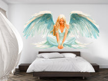 Load image into Gallery viewer, Angel Wall Decal, Large Angel Wings Wall Sticker, Spiritual Bedroom Decor, Guardian Angel Art, Wall Decals, Removable Vinyl, 239gm