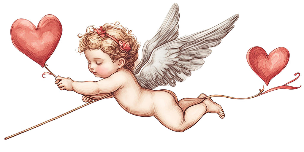 Cupid Wall Decal, Cherub Wall Sticker with Hearts, Romantic Bedroom Decor, Angel Baby Wall Art, Valentine Decals, Removable Vinyl, 241gm
