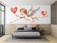 Load image into Gallery viewer, Cupid Wall Decal, Cherub Wall Sticker with Hearts, Romantic Bedroom Decor, Angel Baby Wall Art, Valentine Decals, Removable Vinyl, 241gm