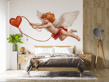 Load image into Gallery viewer, Cupid Wall Decal, Angel Baby Wall Sticker, Valentine Wall Decor, Romantic Bedroom Wall Art, Cherub Heart Decal, Removable Vinyl, 240gm