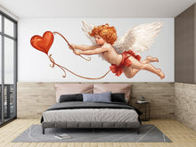 Load image into Gallery viewer, Cupid Wall Decal, Angel Baby Wall Sticker, Valentine Wall Decor, Romantic Bedroom Wall Art, Cherub Heart Decal, Removable Vinyl, 240gm