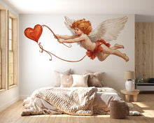Load image into Gallery viewer, Cupid Wall Decal, Angel Baby Wall Sticker, Valentine Wall Decor, Romantic Bedroom Wall Art, Cherub Heart Decal, Removable Vinyl, 240gm