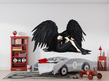 Load image into Gallery viewer, Dark Angel Wall Decal, Gothic Angel Wings Sticker, Fallen Angel Wall Art, Black Angel Decor, Emotional Wall Decals, Removable Vinyl, 242gm