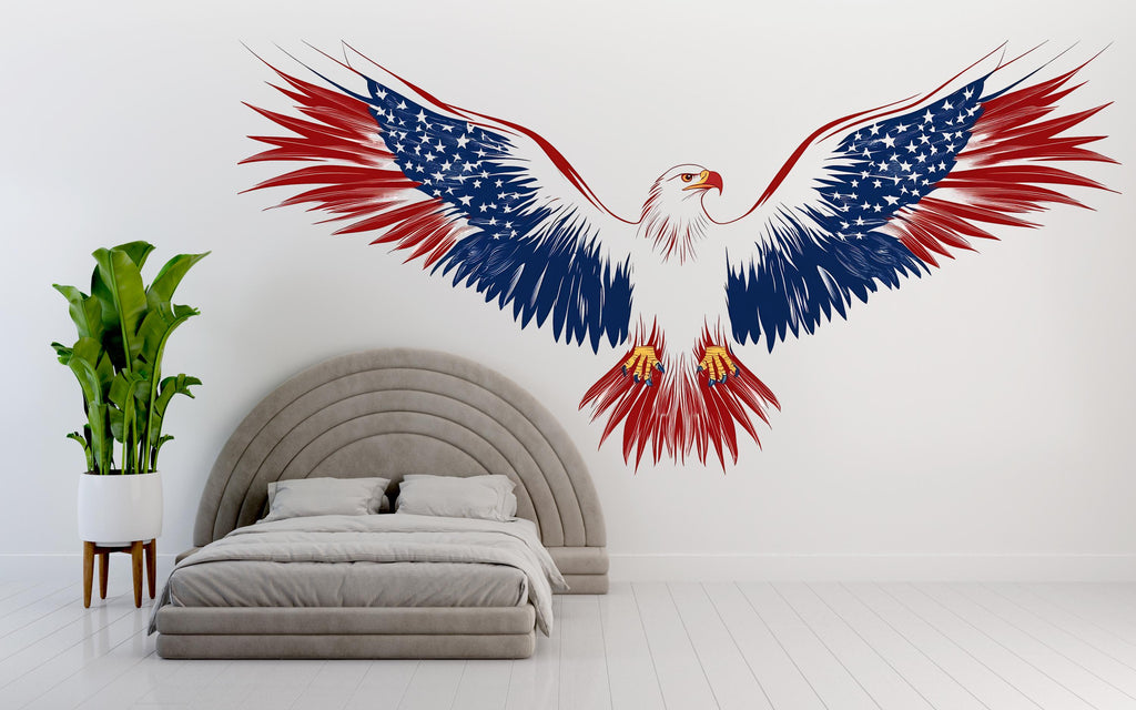 American Eagle Wall Decal, Patriotic Wall Sticker USA Flag Wings, Bald Eagle Wall Art, Independence Day Decor, Large Wall Decal Vinyl, 243gm