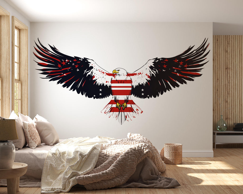 American Eagle Wall Decal, USA Flag Eagle Wall Sticker, Patriotic Wall Decor, Bald Eagle Wall Art, Large Independence Day Vinyl Decal, 244gm