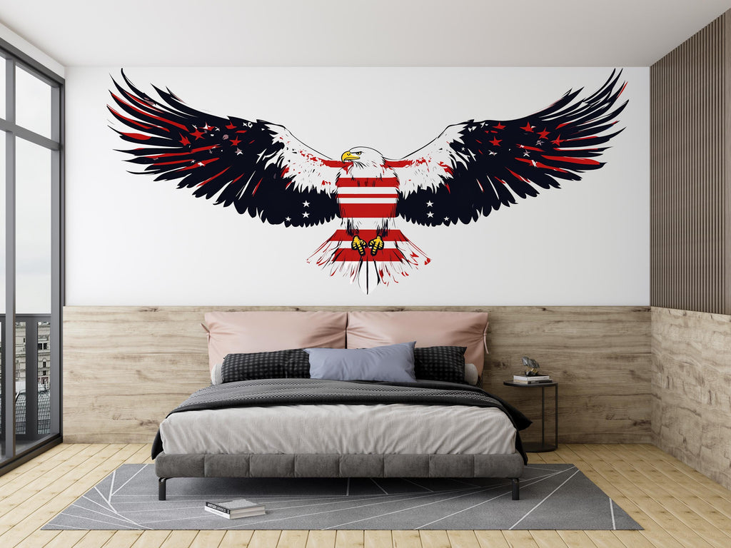 American Eagle Wall Decal, USA Flag Eagle Wall Sticker, Patriotic Wall Decor, Bald Eagle Wall Art, Large Independence Day Vinyl Decal, 244gm