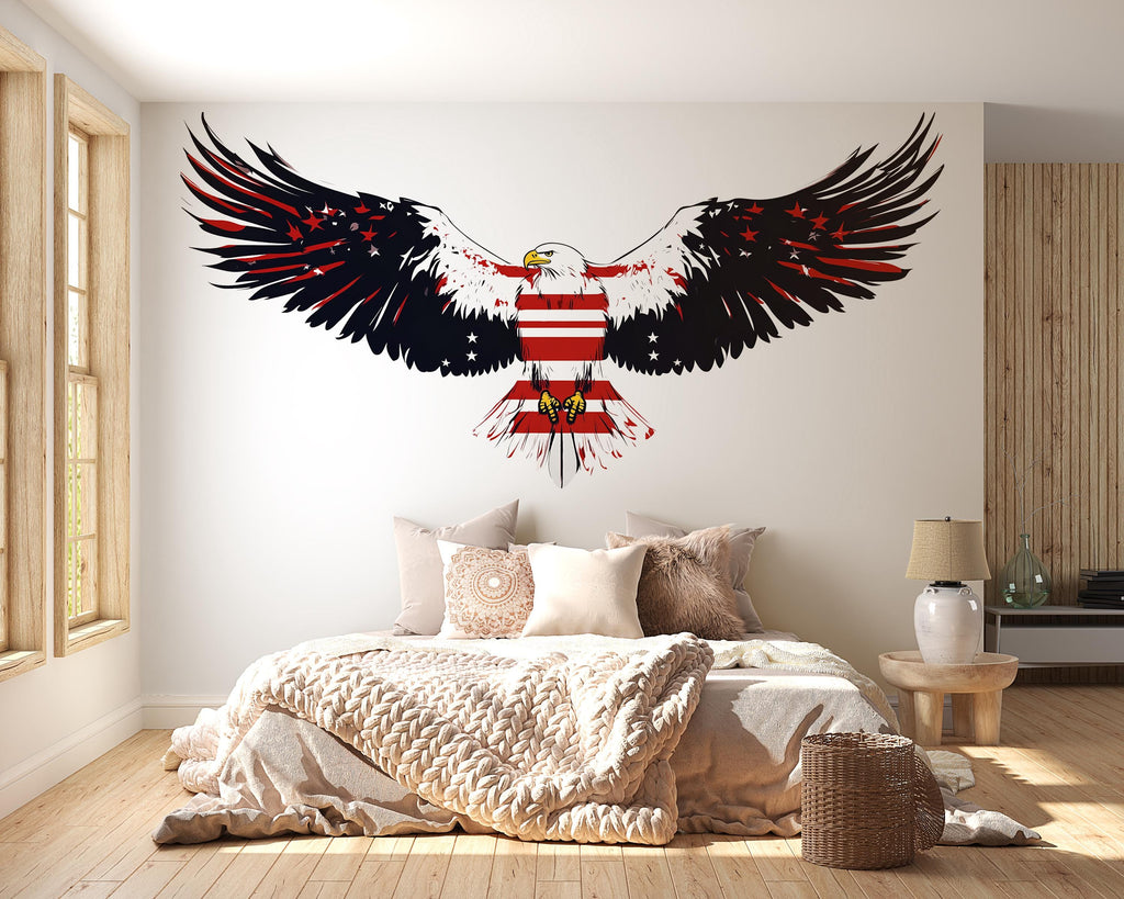 American Eagle Wall Decal, USA Flag Eagle Wall Sticker, Patriotic Wall Decor, Bald Eagle Wall Art, Large Independence Day Vinyl Decal, 244gm