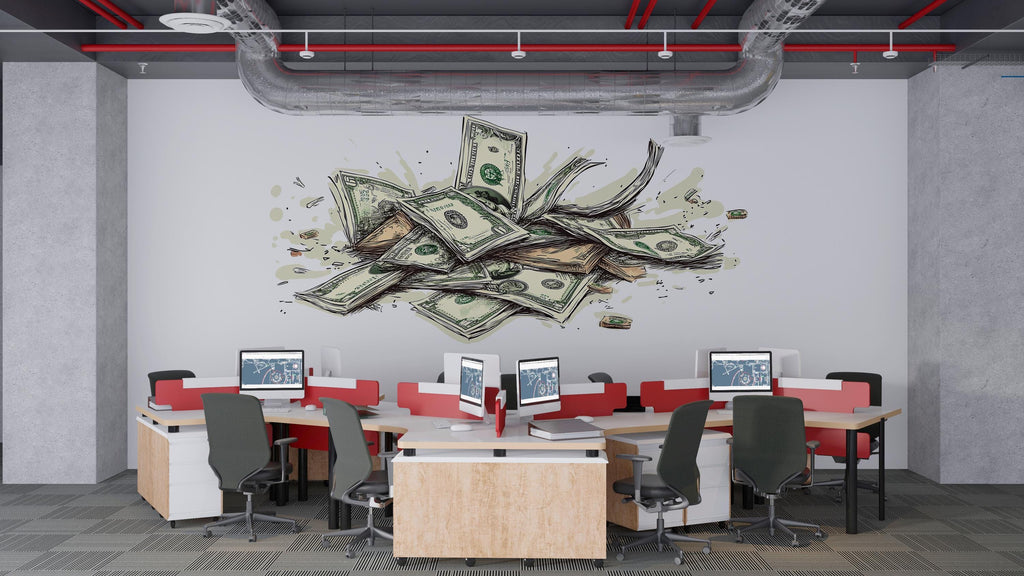 Money Wall Decal, Dollar Bills Wall Sticker, Cash Wall Art, Hustle Room Decor, Office Wall Decals, Motivation Art, Removable Vinyl, 245gm