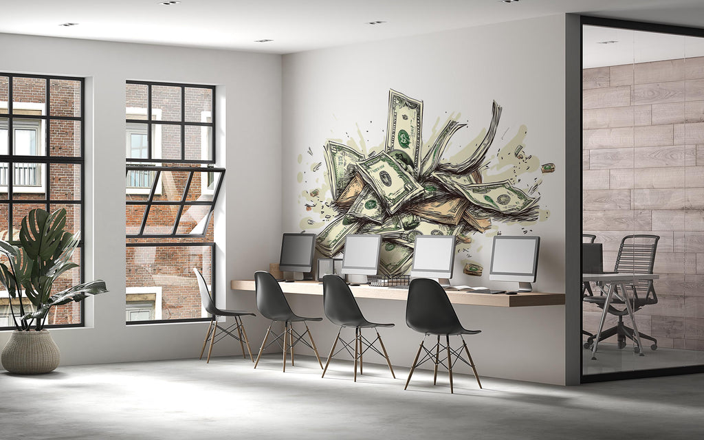 Money Wall Decal, Dollar Bills Wall Sticker, Cash Wall Art, Hustle Room Decor, Office Wall Decals, Motivation Art, Removable Vinyl, 245gm