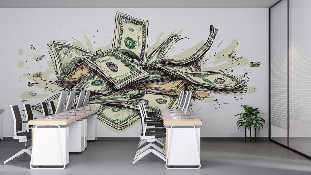 Money Wall Decal, Dollar Bills Wall Sticker, Cash Wall Art, Hustle Room Decor, Office Wall Decals, Motivation Art, Removable Vinyl, 245gm