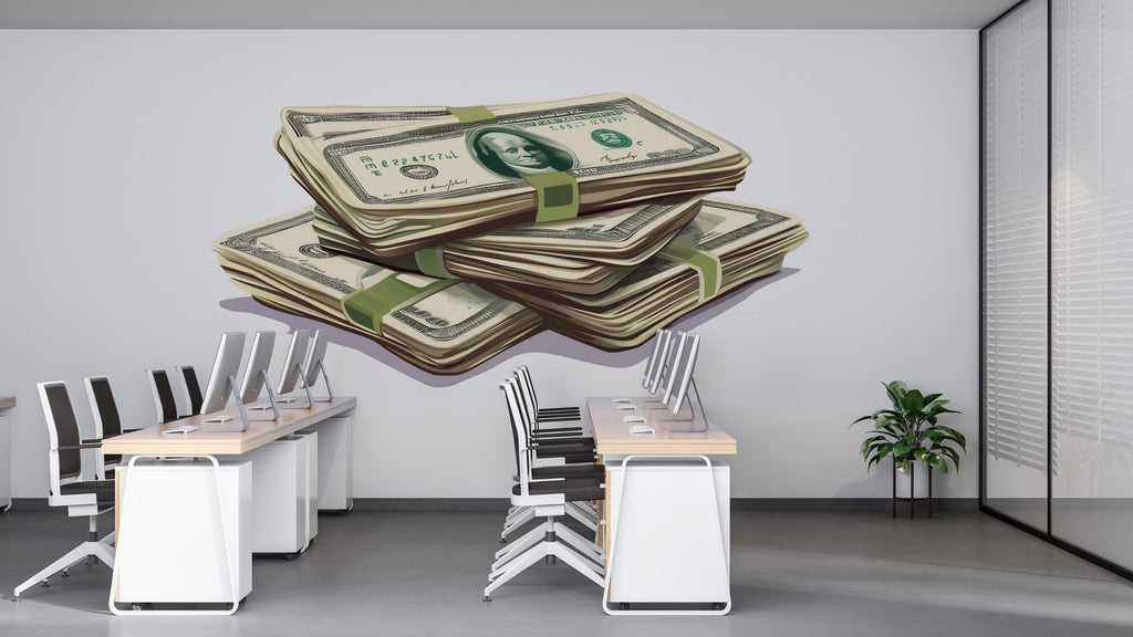 Money Stack Wall Decal, Dollar Bills Wall Sticker, Cash Stack Wall Art, Office Wall Decor, Hustle Motivation Decor, Vinyl Wall Decals, 246gm