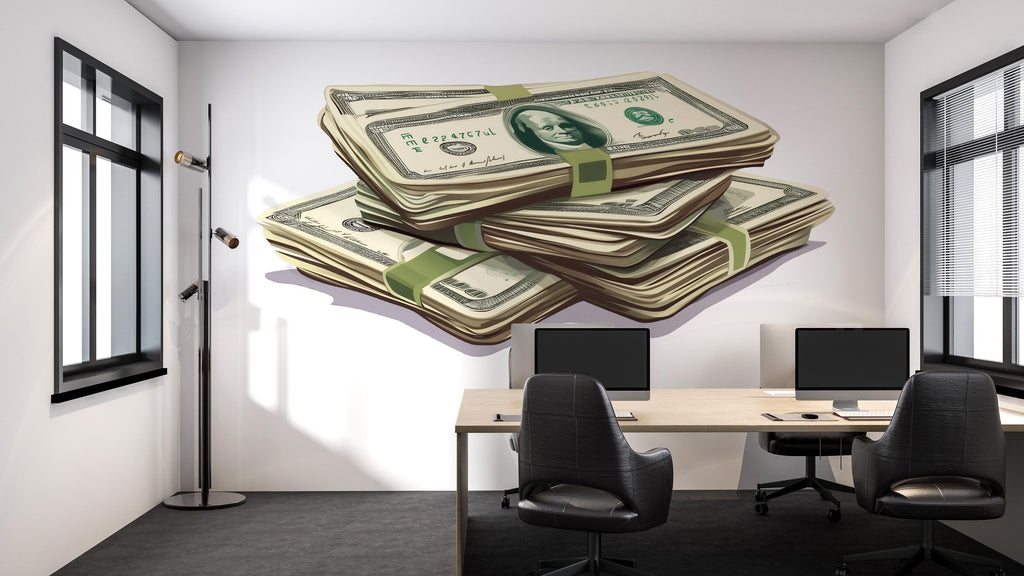 Money Stack Wall Decal, Dollar Bills Wall Sticker, Cash Stack Wall Art, Office Wall Decor, Hustle Motivation Decor, Vinyl Wall Decals, 246gm