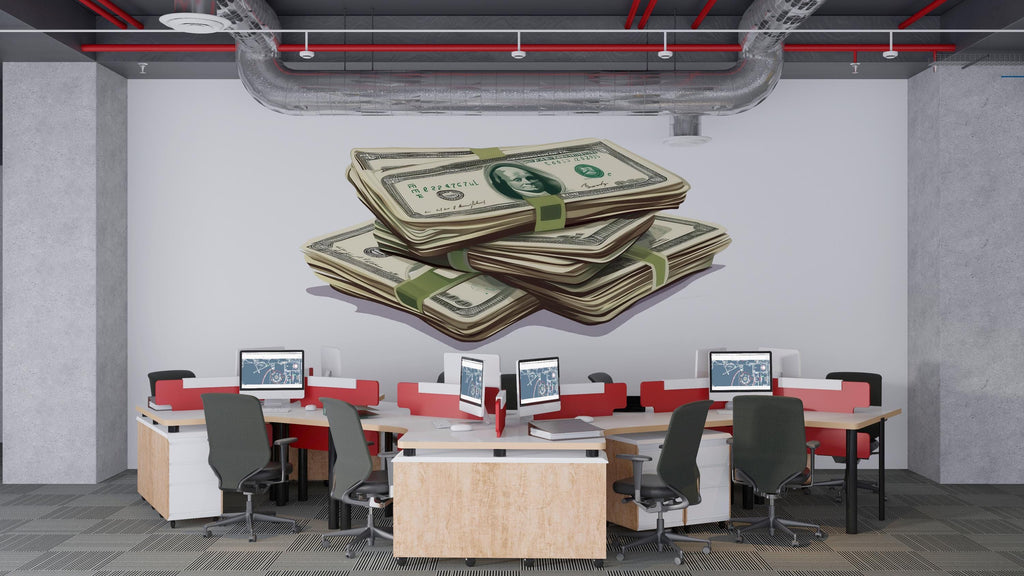 Money Stack Wall Decal, Dollar Bills Wall Sticker, Cash Stack Wall Art, Office Wall Decor, Hustle Motivation Decor, Vinyl Wall Decals, 246gm