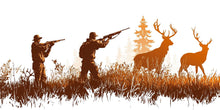 Load image into Gallery viewer, Hunting Wall Decal, Deer Hunting Scene Wall Sticker, Hunter Wall Art, Rustic Cabin Decor, Man Cave Wall Decals, Deer Silhouette Vinyl, 250gm