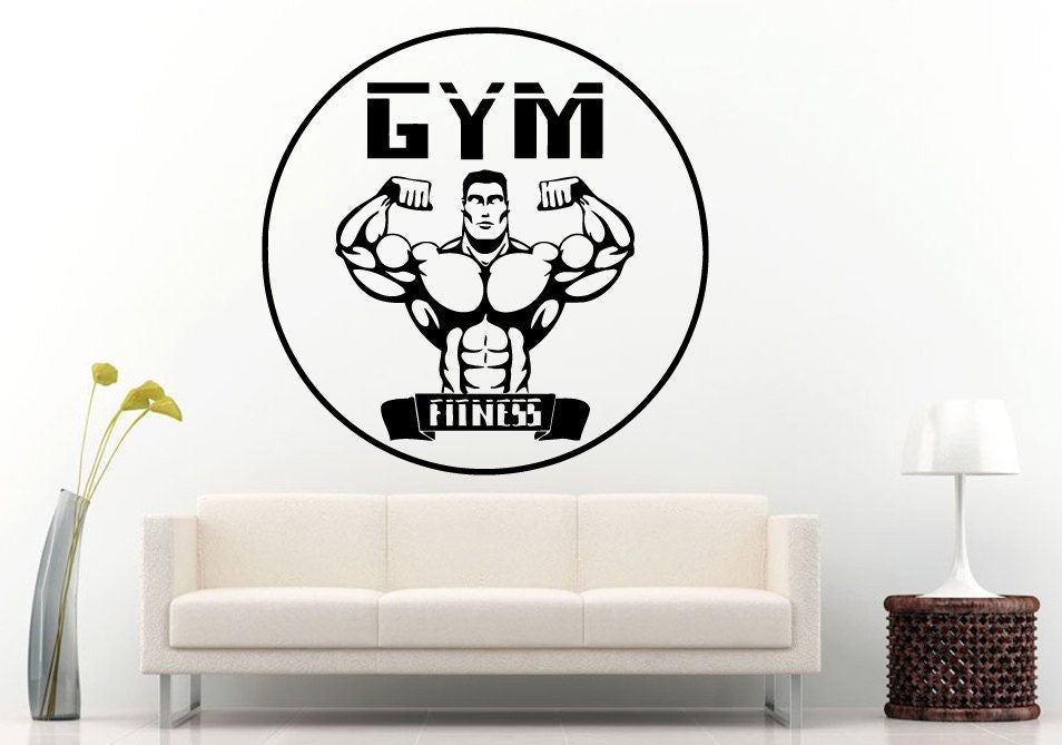 Gym Training Fitness Bodybuilding Wight Lifting Logo Emblem Sign Wall Decal Vinyl Sticker Mural Room Decor L601