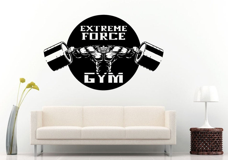 Gym Training Fitness Bodybuilding Wight Lifting Logo Emblem Sign Wall Decal Vinyl Sticker Mural Room Decor L605
