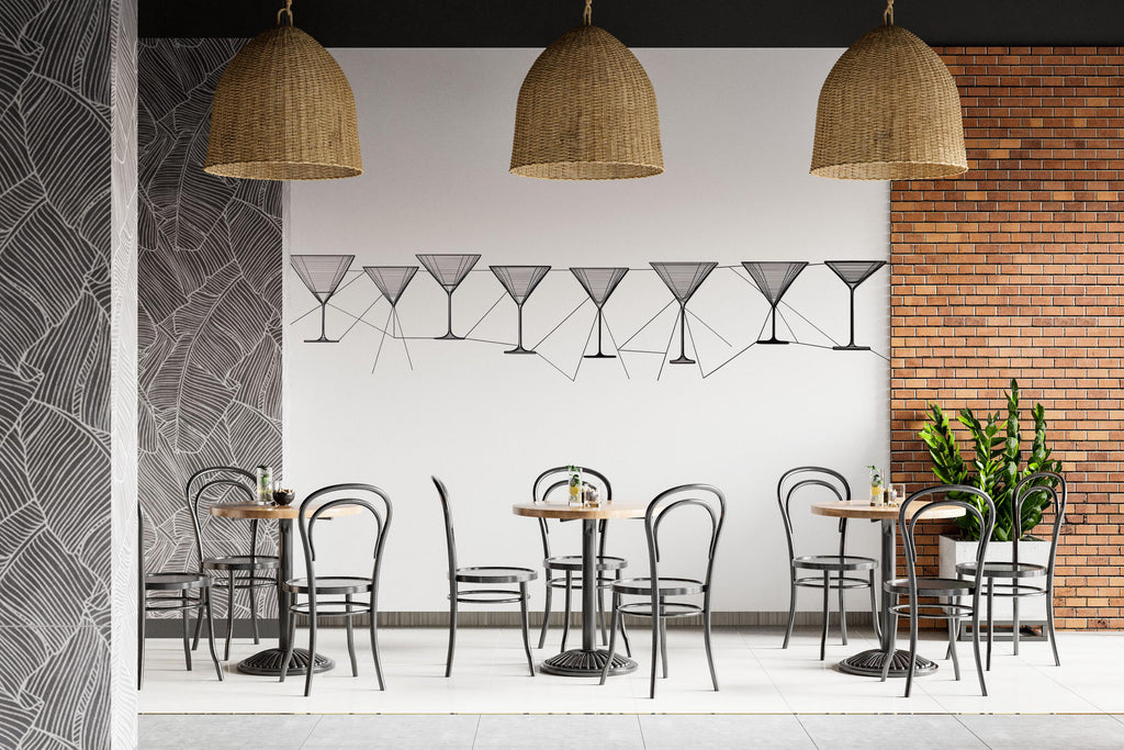 Martini Glass Wallpaper Bar Wall Decal Minimalist Cocktail Line Art Peel And Stick Wallpaper Modern Bar Decor Kitchen Wall Art