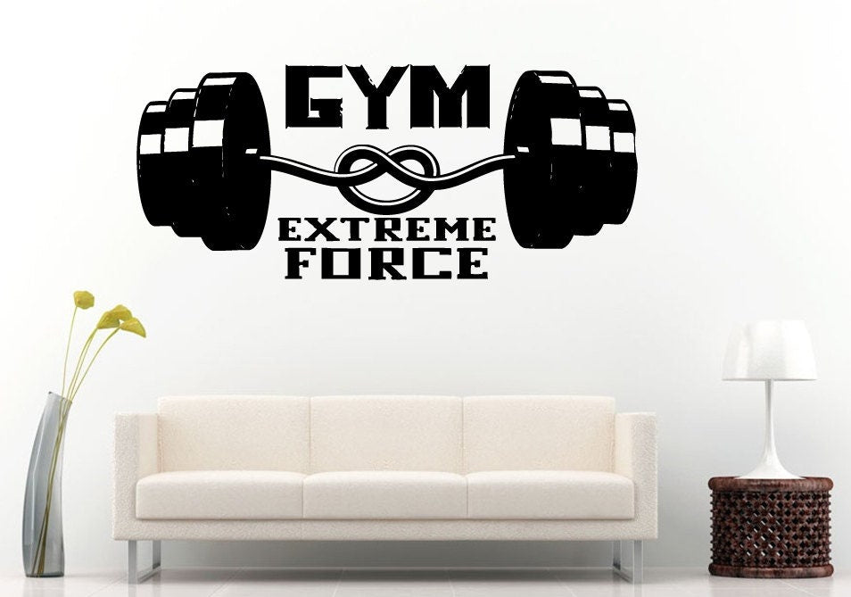 Gym Training Fitness Bodybuilding Wight Lifting Logo Emblem Sign Wall Decal Vinyl Sticker Mural Room Decor L603
