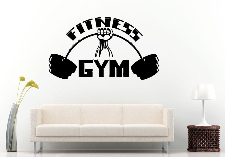 Gym Training Fitness Bodybuilding Wight Lifting Logo Emblem Sign Wall Decal Vinyl Sticker Mural Room Decor L604