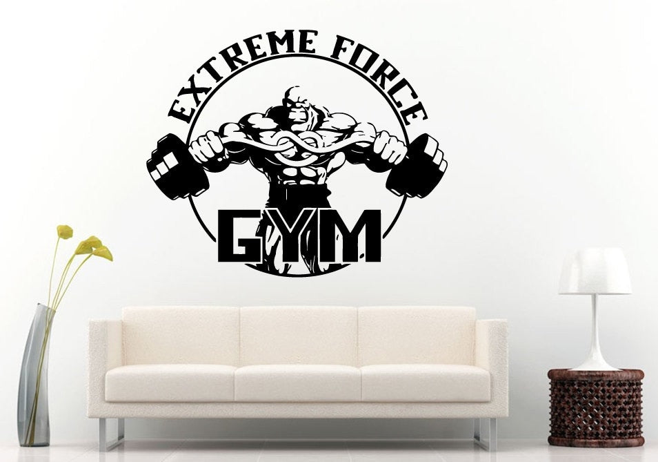 Gym Training Fitness Bodybuilding Wight Lifting Logo Emblem Sign Wall Decal Vinyl Sticker Mural Room Decor L606