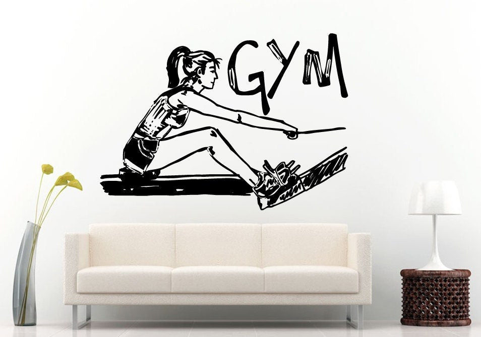 Girl Woman Working Out Gym Training Fitness Bodybuilding Wight Lifting Logo Emblem Sign Wall Decal Vinyl Sticker Mural Room Decor L608