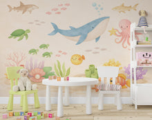 Load image into Gallery viewer, Pastel Underwater Wallpaper – Whale, Octopus, Coral Reef Ocean Mural Wall Art for Nursery Bedroom or Living Room, Peel and Stick 804LU