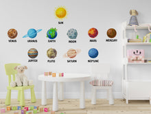 Load image into Gallery viewer, Solar System Wall Decal for Kids Room, Space Nursery Wall Stickers, Planets Wall Art, Educational Classroom Decor, Hedboard decals 617LU